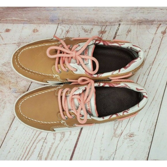 XTRATUF Salmon Sisters Finatic 2 Pink Tan Octopus Deck Shoes Size 7 - Picture 3 of 12